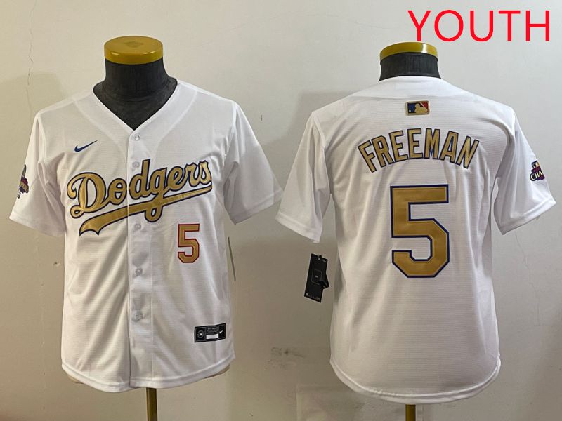 Youth Los Angeles Dodgers #5 Freeman White Champion gold character 2025 Nike MLB Jersey style 6